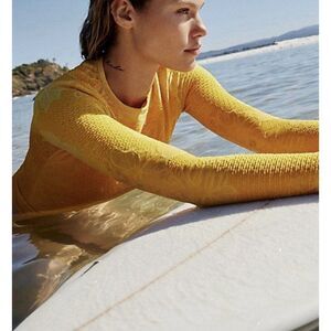 SEEA SWIM S Free People Palomar Yellow floral Rashguard long sleeved crop top